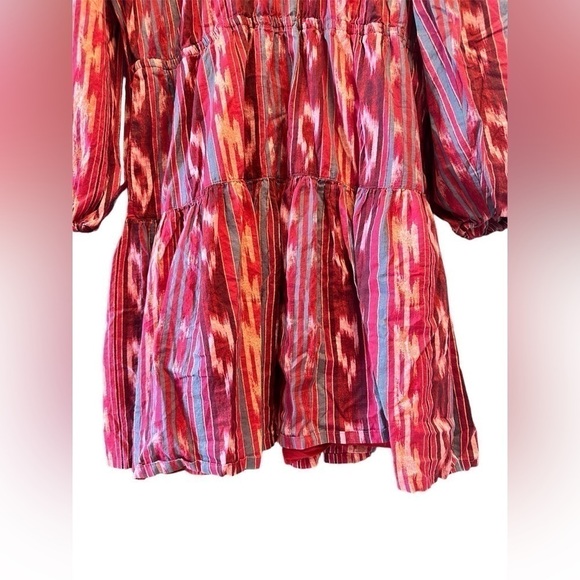 Lauren Ralph Lauren Ikat Print Tiered Ruffle Dress Boho Maxi Mini Red LongSleeve - Picture 5 of 7